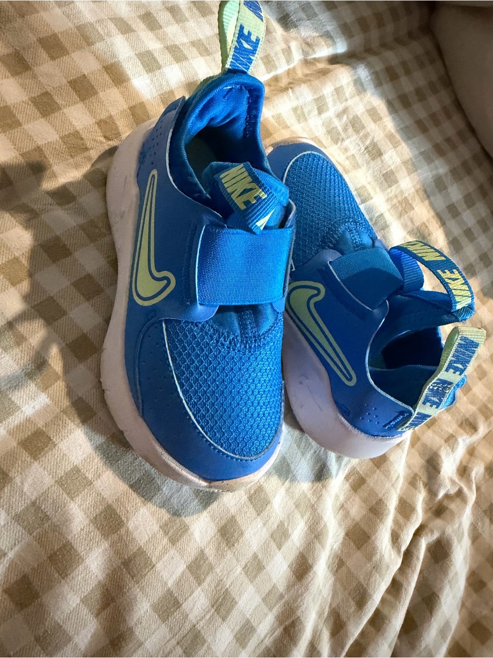 Nike Kids Blue Slip-On Sneakers with Neon Accent